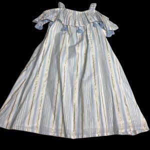 girls lulurain blue & gold tassel dress